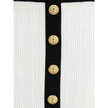 White Viscose Mini SkirtBalmain’s mini Skirt enhances the silhouette with a refined ribbed knit. Decorative gold metal 