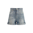 Light Blue Cotton Bermuda ShortsBalmain’s Denim Shorts combine a bold aesthetic with iconic details. Featuring a refined diamond-stitched pattern, they feature a waistband with belt loops and the unmistakable triple back loop. The front closure is embelli