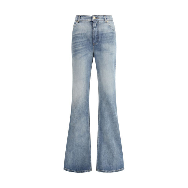 Blue Cotton Flared JeansBalmain’s Flare Jeans revisit a denim classic with iconic details and a sleek silhouette. The five-pocket style is enriched with a waistband with belt loops, including a distinctive triple loop at the back. The front closure is enh