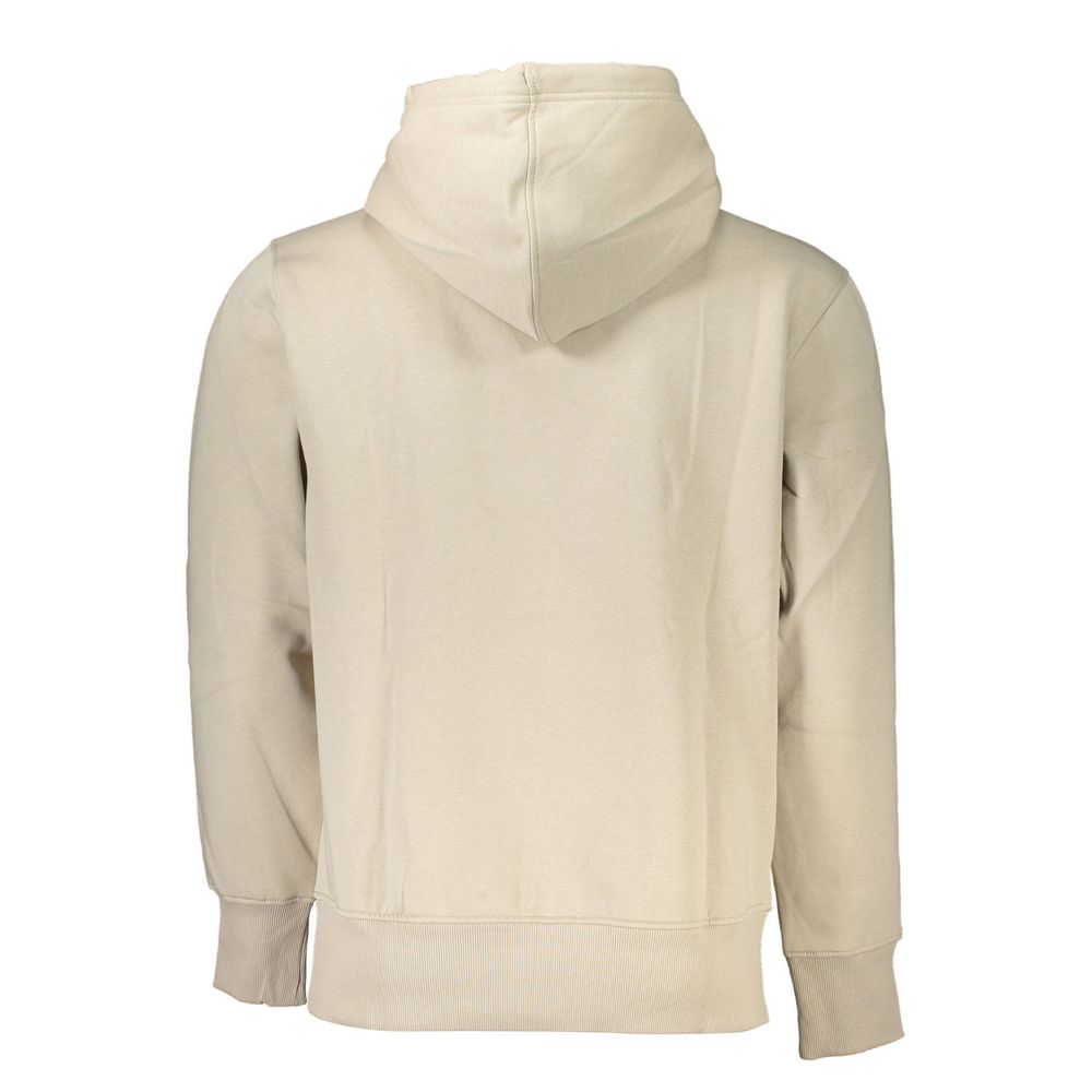 Beige Cotton Men SweaterElevate your wardrobe with the unmistakable flair of Calvin Klein. This beige long-sleeved sweatshirt is a perfect blend of comfort and style, featuring a cozy fleece interior and a handy central pocket for your essentials. Adorned