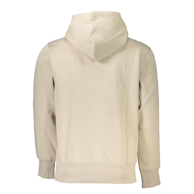 Beige Cotton Men SweaterElevate your wardrobe with the unmistakable flair of Calvin Klein. This beige long-sleeved sweatshirt is a perfect blend of comfort and style, featuring a cozy fleece interior and a handy central pocket for your essentials. Adorned