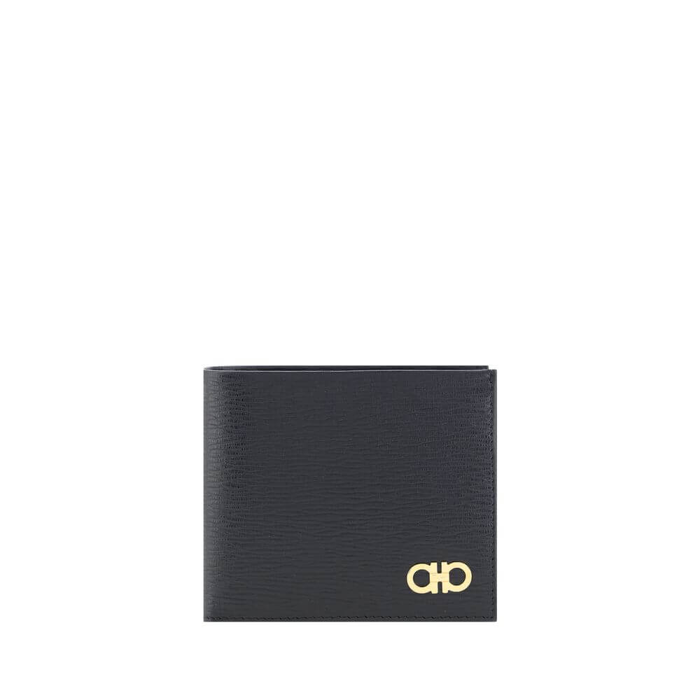 Black Calf Leather Bos Taurus WalletCalfskin Wallet by Ferragamo, billfold design, plaque with iconic Gancini logo applied on front, interior card slot, bill compartment. Season: AW25 Dimension: 11.5×11.5 Composition: 100% Calf Leather Bos Taurus MADE IN