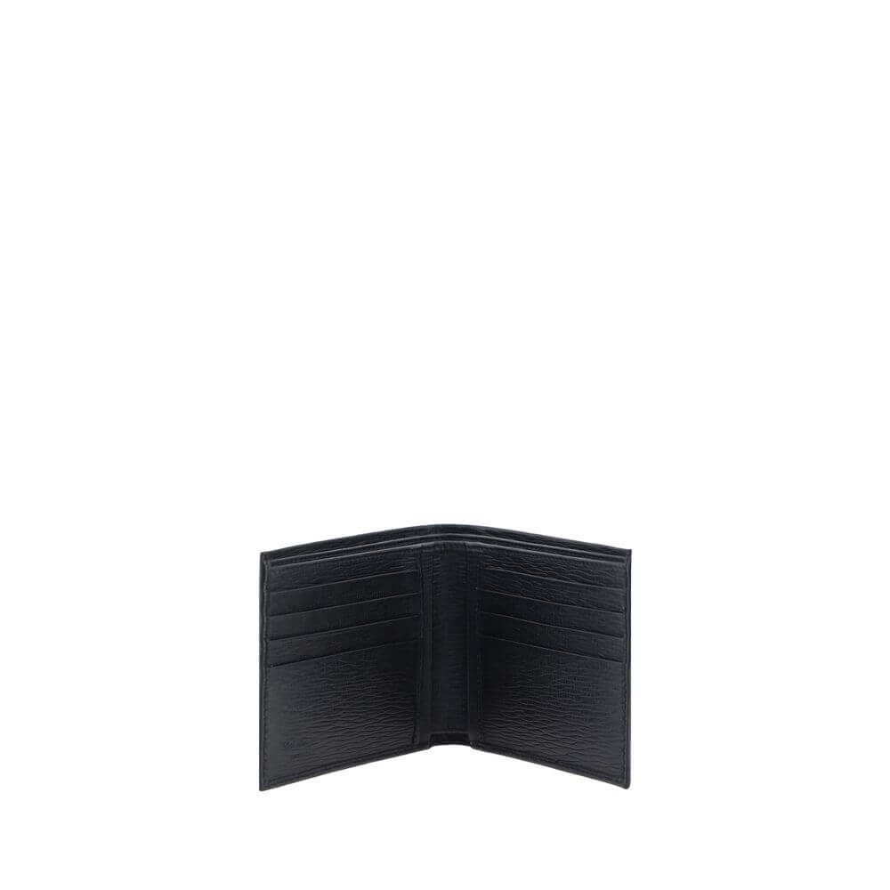 Black Calf Leather Bos Taurus WalletCalfskin Wallet by Ferragamo, billfold design, plaque with iconic Gancini logo applied on front, interior card slot, bill compartment. Season: AW25 Dimension: 11.5×11.5 Composition: 100% Calf Leather Bos Taurus MADE IN