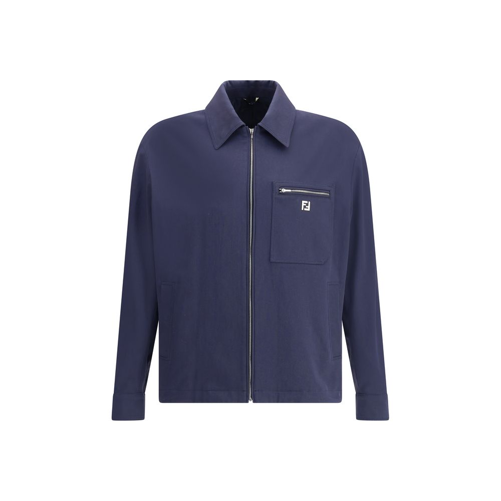 Blue Cotton Biker JacketFendi’s New Rich Jacket is made of cotton and features a modern, structured design. The design features a classic collar, front zipper closure, two side welt pockets and a zipper pocket enriched with a three-dimensional FF logo pla
