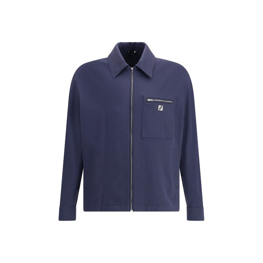 Blue Cotton Biker JacketFendi’s New Rich Jacket is made of cotton and features a modern, structured design. The design features a classic collar, front zipper closure, two side welt pockets and a zipper pocket enriched with a three-dimensional FF logo pla