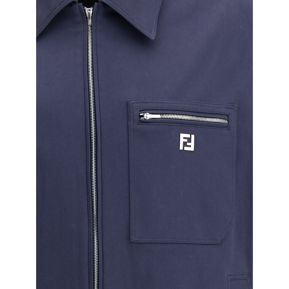 Blue Cotton Biker JacketFendi’s New Rich Jacket is made of cotton and features a modern, structured design. The design features a classic collar, front zipper closure, two side welt pockets and a zipper pocket enriched with a three-dimensional FF logo pla