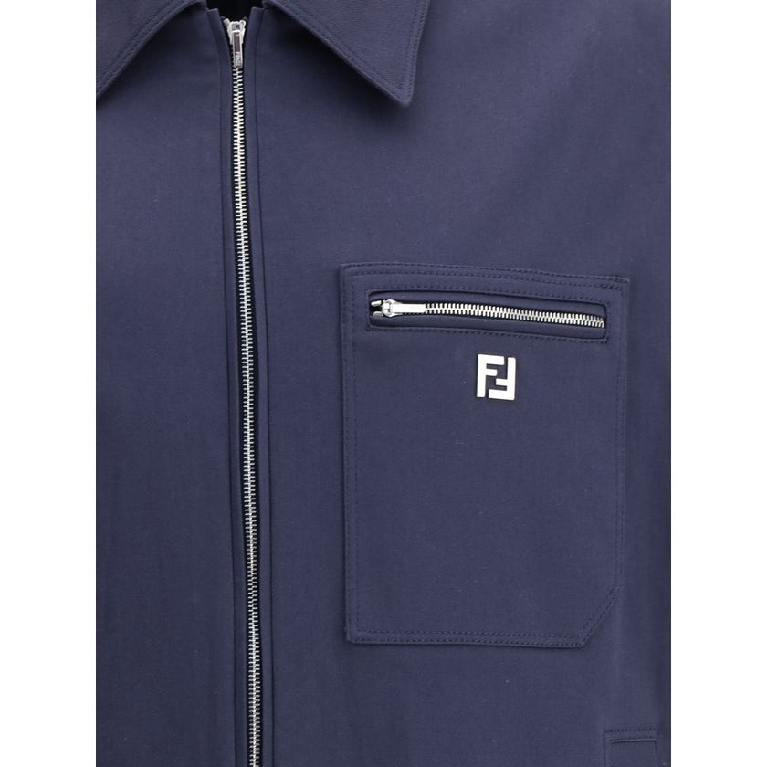 Blue Cotton Biker JacketFendi’s New Rich Jacket is made of cotton and features a modern, structured design. The design features a classic collar, front zipper closure, two side welt pockets and a zipper pocket enriched with a three-dimensional FF logo pla