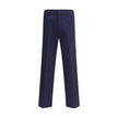Blue Cotton Chino PantsPrada’s chino Pants offer essential elegance with contemporary style. Featuring a front zipper and button closure, they feature two side welt pockets and back pockets, one of which is embellished with the brand’s iconic logo. Waist