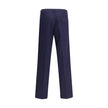 Blue Cotton Chino PantsPrada’s chino Pants offer essential elegance with contemporary style. Featuring a front zipper and button closure, they feature two side welt pockets and back pockets, one of which is embellished with the brand’s iconic logo. Waist