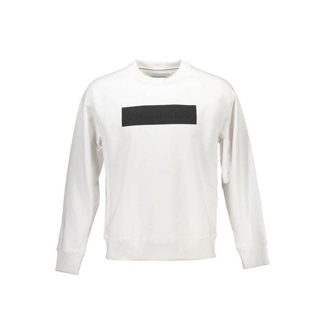 White Cotton Men SweaterElevate your wardrobe with the contemporary charm of Calvin Klein. This pristine white sweatshirt is more than just a layer; it’s a statement of style. Flaunting a bold print and the iconic logo, it captures the essence of modern s