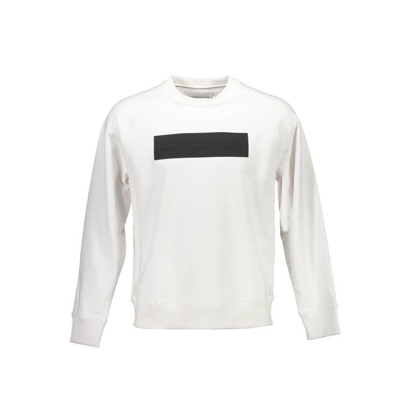 White Cotton Men SweaterElevate your wardrobe with the contemporary charm of Calvin Klein. This pristine white sweatshirt is more than just a layer; it’s a statement of style. Flaunting a bold print and the iconic logo, it captures the essence of modern s