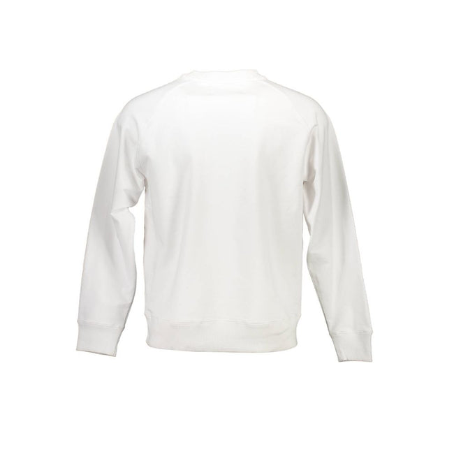 White Cotton Men SweaterElevate your wardrobe with the contemporary charm of Calvin Klein. This pristine white sweatshirt is more than just a layer; it’s a statement of style. Flaunting a bold print and the iconic logo, it captures the essence of modern s