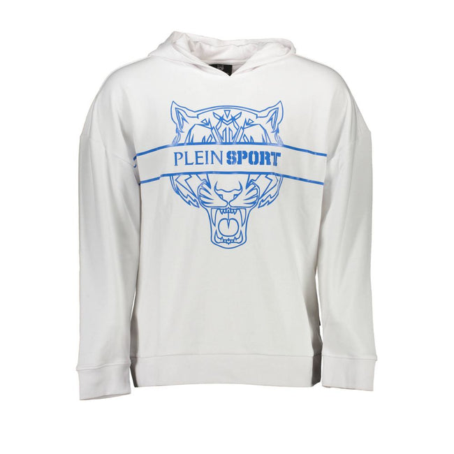 White Cotton Men's SweaterElevate your fashion game with the Plein Sport hoodie, crafted for those who dare to stand out. This long-sleeved, white sweatshirt exudes confidence with its bold contrasting details and unmistakable Plein Sport branding. Made f