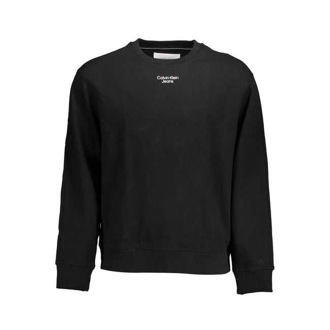 Black Cotton Men SweaterElevate your style with the timeless sophistication of Calvin Klein. This long-sleeved sweatshirt, featuring a bold print and iconic logo, is the epitome of modern elegance. Crafted with the finest cotton and designed with a comfor