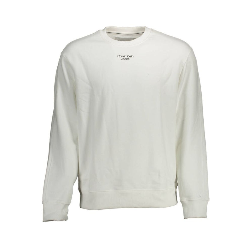 White Cotton Men SweaterDare to make a statement with Calvin Klein’s sleek, white cotton sweatshirt. Meticulously crafted to elevate your style, this piece boasts iconic branding with a bold print logo on the chest, promising to turn heads and keep you at