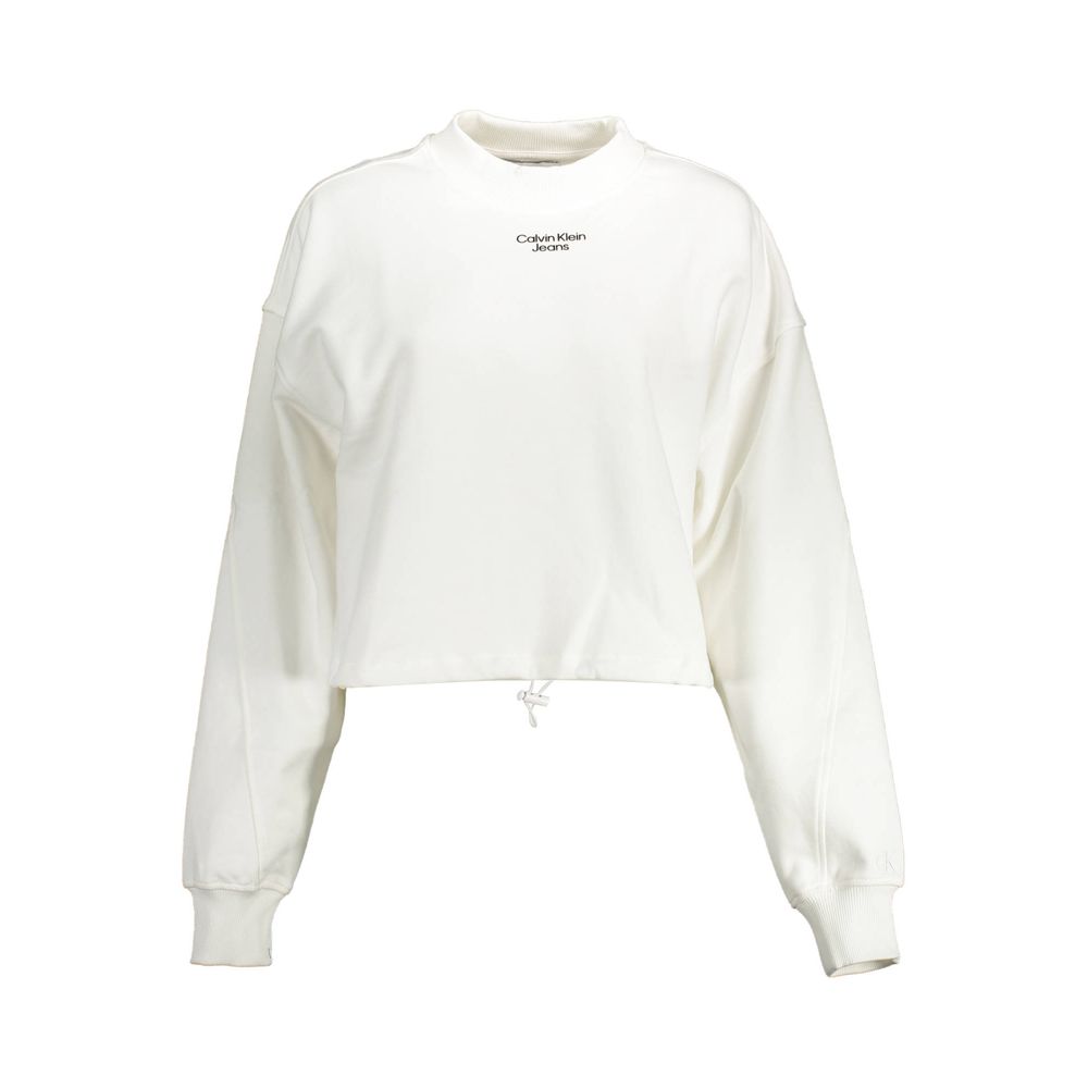 White Cotton Women SweaterElevate your style quotient with the minimalist yet chic Calvin Klein long-sleeved sweatshirt. Standing out with its refined white hue, this piece is more than just comfy wear. From the subtle print and the delicate embroidery to
