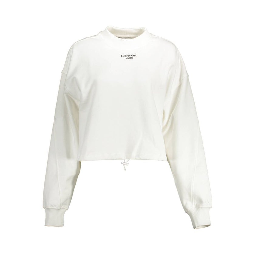 White Cotton Women SweaterElevate your style quotient with the minimalist yet chic Calvin Klein long-sleeved sweatshirt. Standing out with its refined white hue, this piece is more than just comfy wear. From the subtle print and the delicate embroidery to