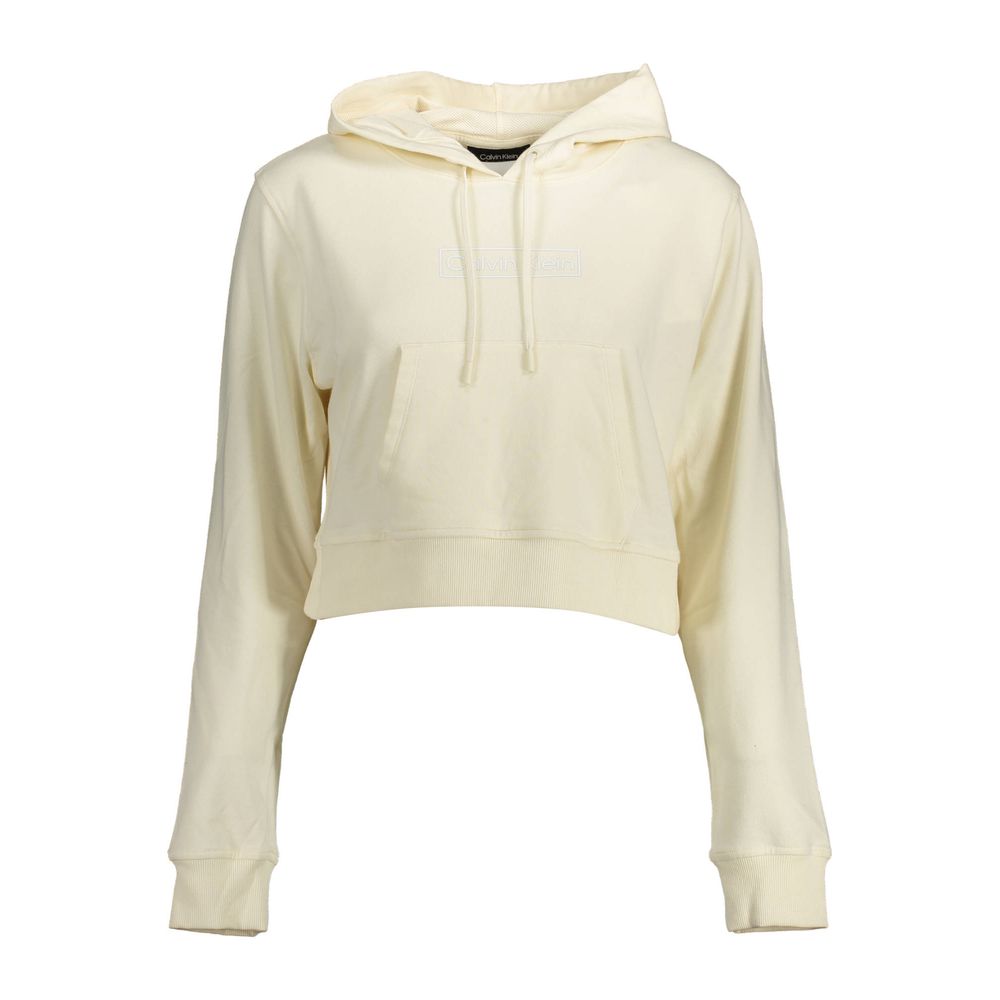White Cotton Women SweaterElevate your wardrobe with this chic Calvin Klein long-sleeved sweatshirt. Designed for the modern trendsetter, this hoodie epitomizes casual elegance with its sleek white hue, central pocket for functionality, and striking Calvi