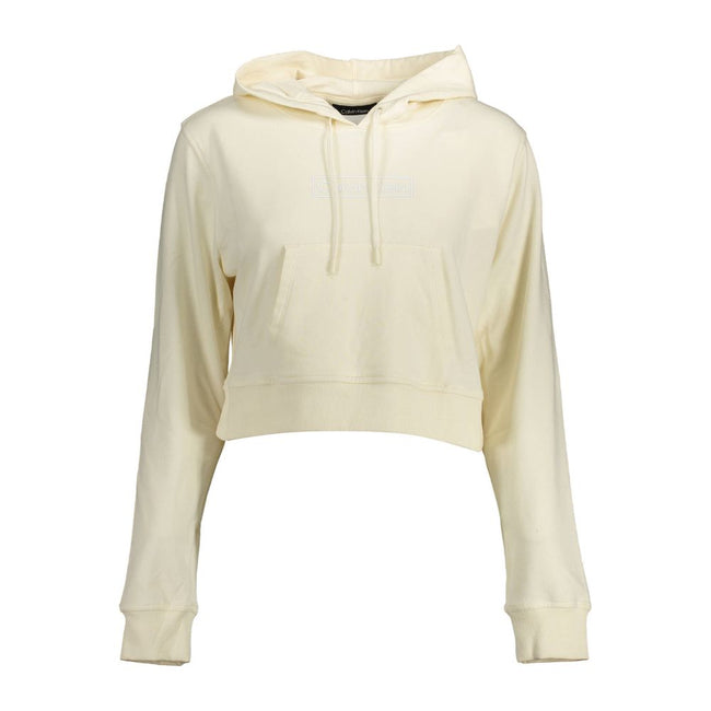 White Cotton Women SweaterElevate your wardrobe with this chic Calvin Klein long-sleeved sweatshirt. Designed for the modern trendsetter, this hoodie epitomizes casual elegance with its sleek white hue, central pocket for functionality, and striking Calvi