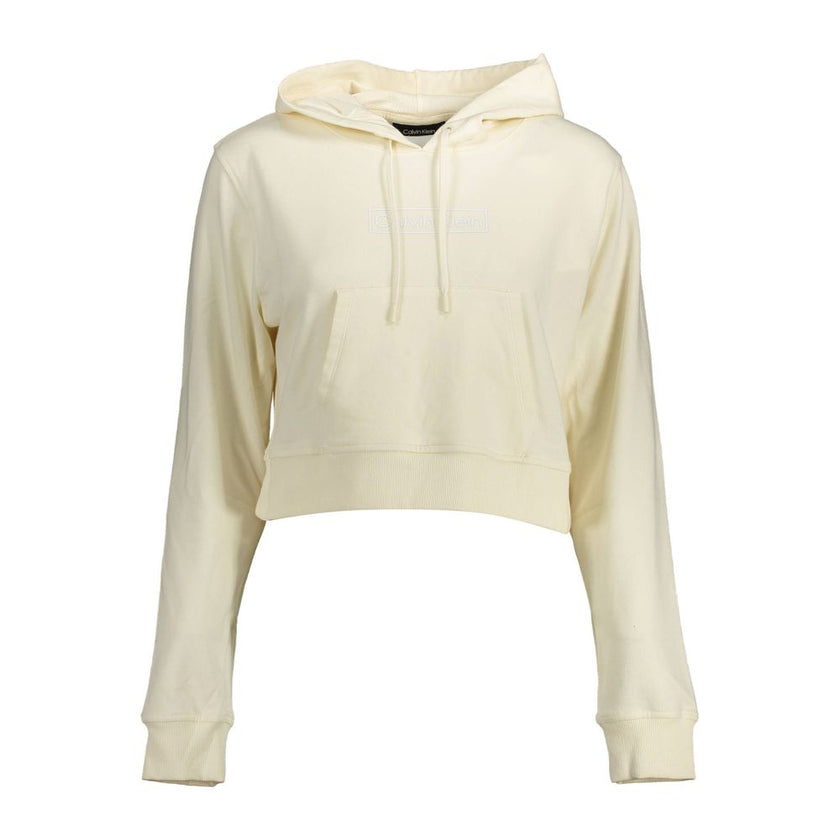 White Cotton Women SweaterElevate your wardrobe with this chic Calvin Klein long-sleeved sweatshirt. Designed for the modern trendsetter, this hoodie epitomizes casual elegance with its sleek white hue, central pocket for functionality, and striking Calvi