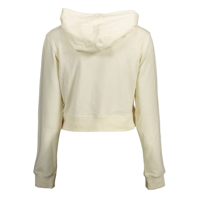 White Cotton Women SweaterElevate your wardrobe with this chic Calvin Klein long-sleeved sweatshirt. Designed for the modern trendsetter, this hoodie epitomizes casual elegance with its sleek white hue, central pocket for functionality, and striking Calvi