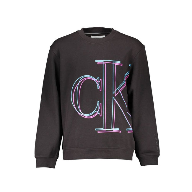 Black Cotton Men SweaterElevate your style with the Calvin Klein difference. This sleek black sweatshirt boasts long sleeves and a contemporary round neck, complete with a bold print and the unmistakable Calvin Klein logo. Crafted from premium cotton, it