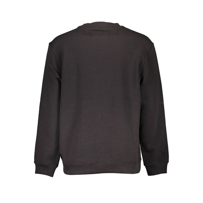 Black Cotton Men SweaterElevate your style with the Calvin Klein difference. This sleek black sweatshirt boasts long sleeves and a contemporary round neck, complete with a bold print and the unmistakable Calvin Klein logo. Crafted from premium cotton, it