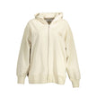 Beige Cotton Women SweaterElevate your casual style with this effortlessly chic Calvin Klein long-sleeved sweatshirt. Crafted from 100% recycled cotton for sustainable luxury, it features a snug hood, practical pockets, and a sleek zip closure. Adorned wi