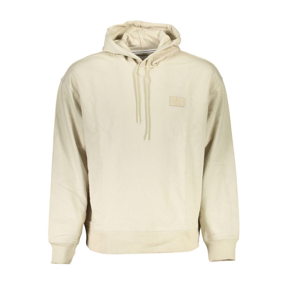 Beige Cotton Men SweaterStep into sustainable luxury with this Calvin Klein icon—a long-sleeved sweatshirt defined by its polished hooded design and signature logo embellishment. Tailored from 100% recycled cotton, it’s a trendsetting eco-conscious choice