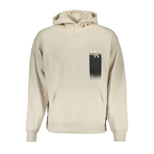 Beige Cotton Men SweaterElevate your casual wardrobe with this exquisite Calvin Klein hoodie, seamlessly blending comfort and style. A classic beige tone sets the backdrop for an eye-catching print and logo, flawlessly capturing the brand’s signature soph