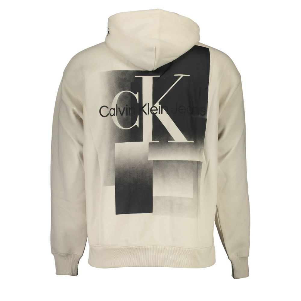 Beige Cotton Men SweaterElevate your casual wardrobe with this exquisite Calvin Klein hoodie, seamlessly blending comfort and style. A classic beige tone sets the backdrop for an eye-catching print and logo, flawlessly capturing the brand’s signature soph