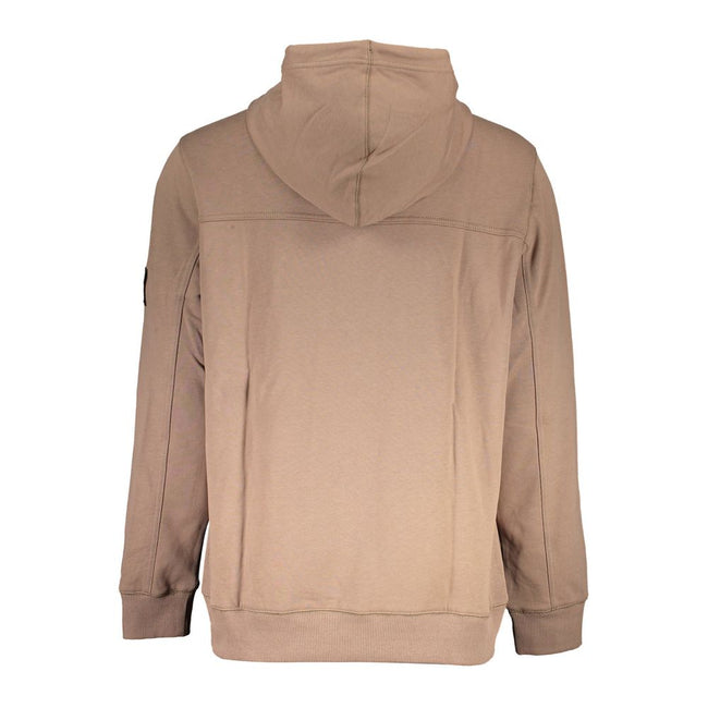 Brown Cotton Men SweaterIndulge in the epitome of contemporary sophistication with Calvin Klein’s sleek brown hoodie. This long-sleeved marvel uniquely combines comfort with style, featuring a central pocket for utility and an iconic logo that commands at