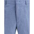 Light Blue Linen Bermuda ShortsFendi’s signature linen jacquard Shorts feature the iconic FF all-over pattern. They feature belt loops, side pockets and buttoned welt back pockets. Covered front zipper closure and small side slits at the bottom. A refined