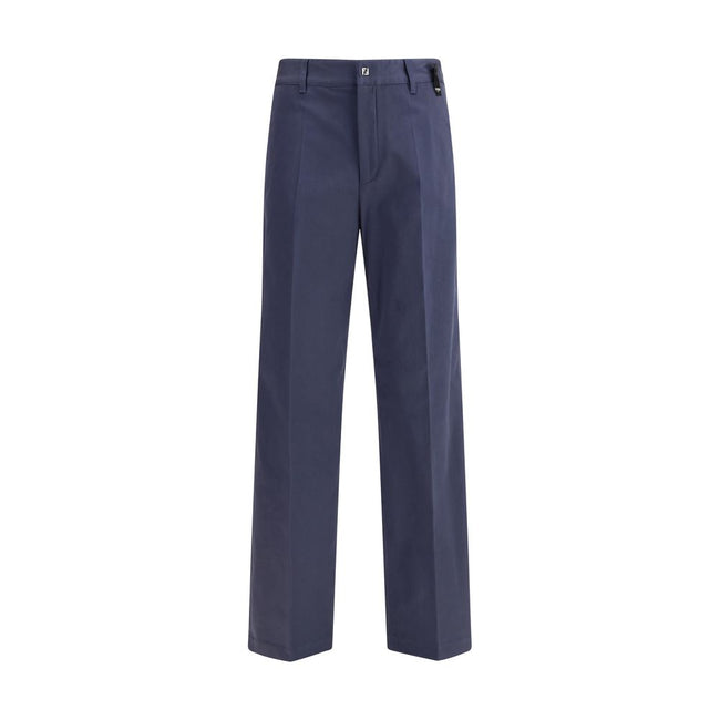 Blue Cotton Casual PantsFendi’s cotton New Rich Pants combine clean lines and distinctive details for a contemporary, refined look. Made of high-quality cotton, they feature a front zipper and button closure, belt loops at the waist, and a functional desi
