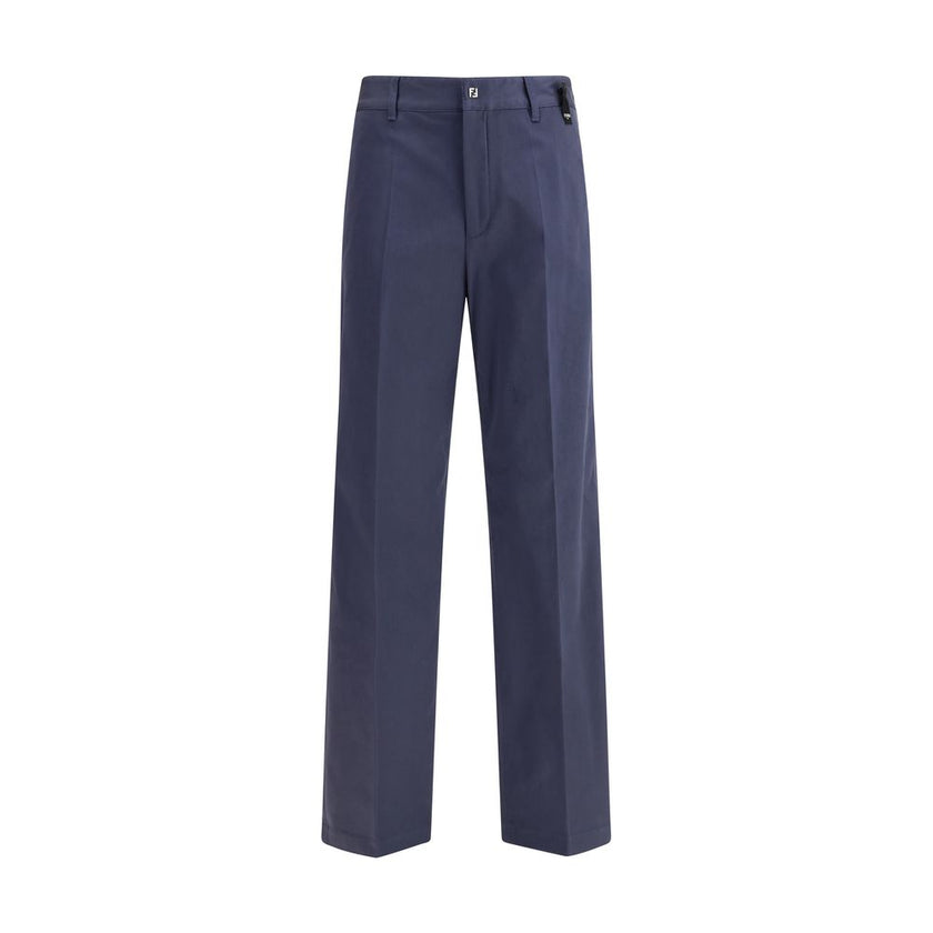 Blue Cotton Casual PantsFendi’s cotton New Rich Pants combine clean lines and distinctive details for a contemporary, refined look. Made of high-quality cotton, they feature a front zipper and button closure, belt loops at the waist, and a functional desi