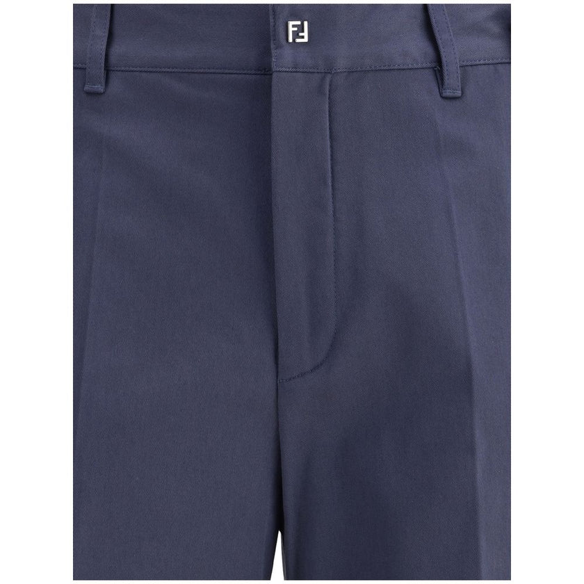 Blue Cotton Casual PantsFendi’s cotton New Rich Pants combine clean lines and distinctive details for a contemporary, refined look. Made of high-quality cotton, they feature a front zipper and button closure, belt loops at the waist, and a functional desi