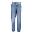 Blue Cotton Women JeanElevate your denim repertoire with the iconic Calvin Klein Mom Jeans. Tailored for a trendsetting fit, these jeans feature a tastefully washed effect that exudes vintage charm. With a classic five-pocket design, they come complete wi