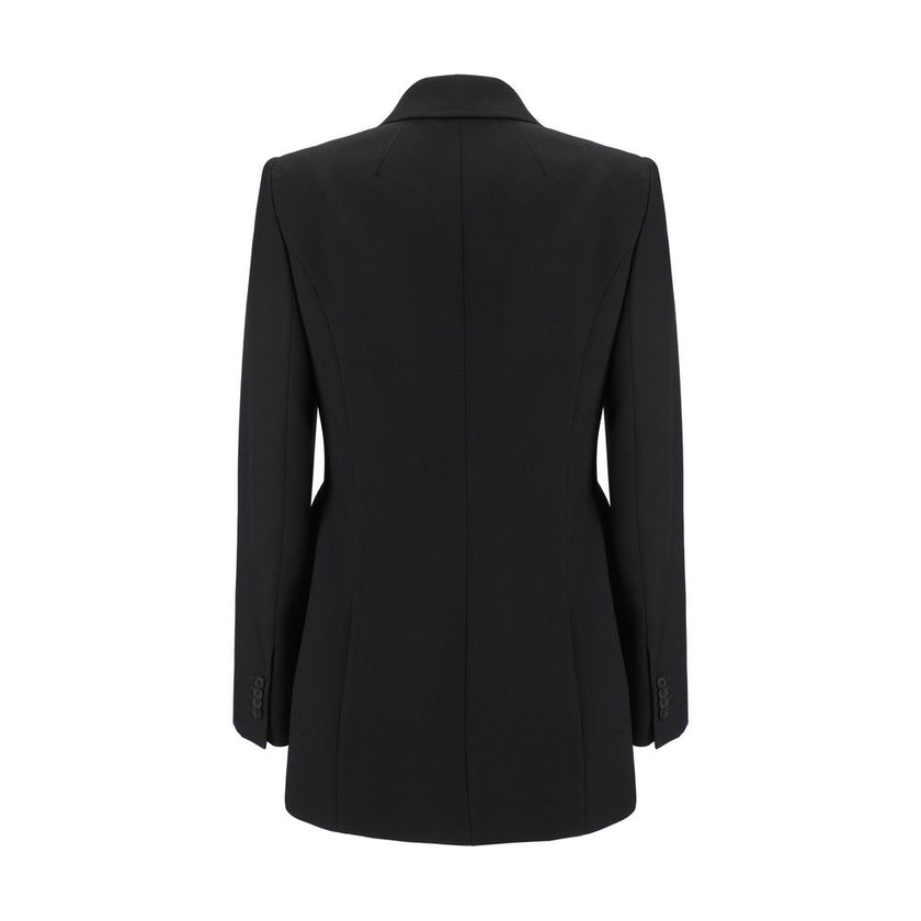 Black Wool BlazerWool Blazer Jacket by Balenciaga featuring front button closure, classic lapels, two side flap welt pockets, one front welt pocket, structured shoulders, regular fit. Season: AW25 Composition: 100% Wool MADE IN ITALYBlack Wool Blazer${tag