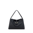 Black Calf Leather Bos Taurus HandbagLeather Handbag by Ferragamo, double flat top handles, magnetic flap top closure, grained leather design, iconic three-dimensional logo applique on front, interior welt pocket. Season: AW25 Dimension: 38x38x17 Composit