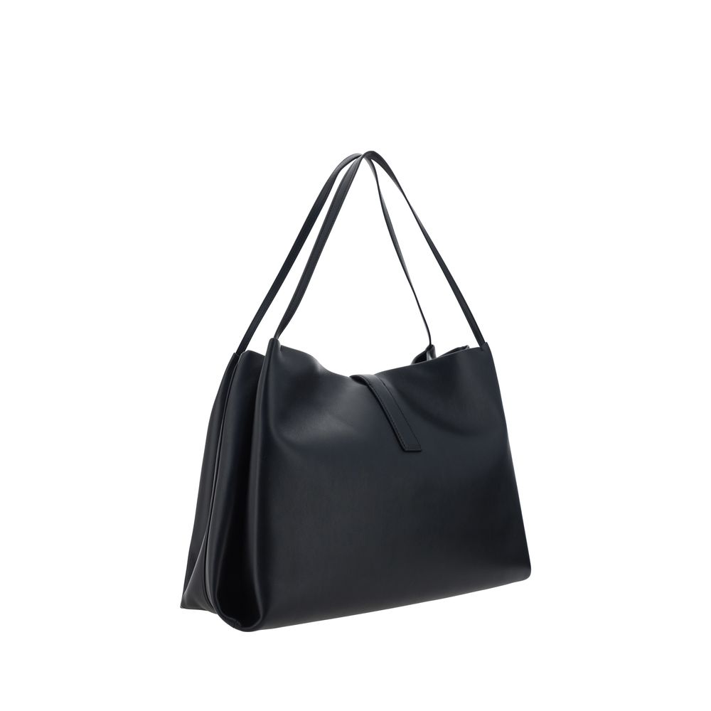 Black Calf Leather Bos Taurus HandbagLeather Handbag by Ferragamo, double flat top handles, magnetic flap top closure, grained leather design, iconic three-dimensional logo applique on front, interior welt pocket. Season: AW25 Dimension: 38x38x17 Composit