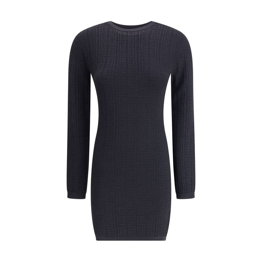Black Viscose Casual DressBalmain’s PB patterned short Dress is a fitted long-sleeved style featuring an elegant ribbed crew neck. An iconic garment that combines sophisticated style with a wrap-around fit, perfect for a bold contemporary look. Season: AW