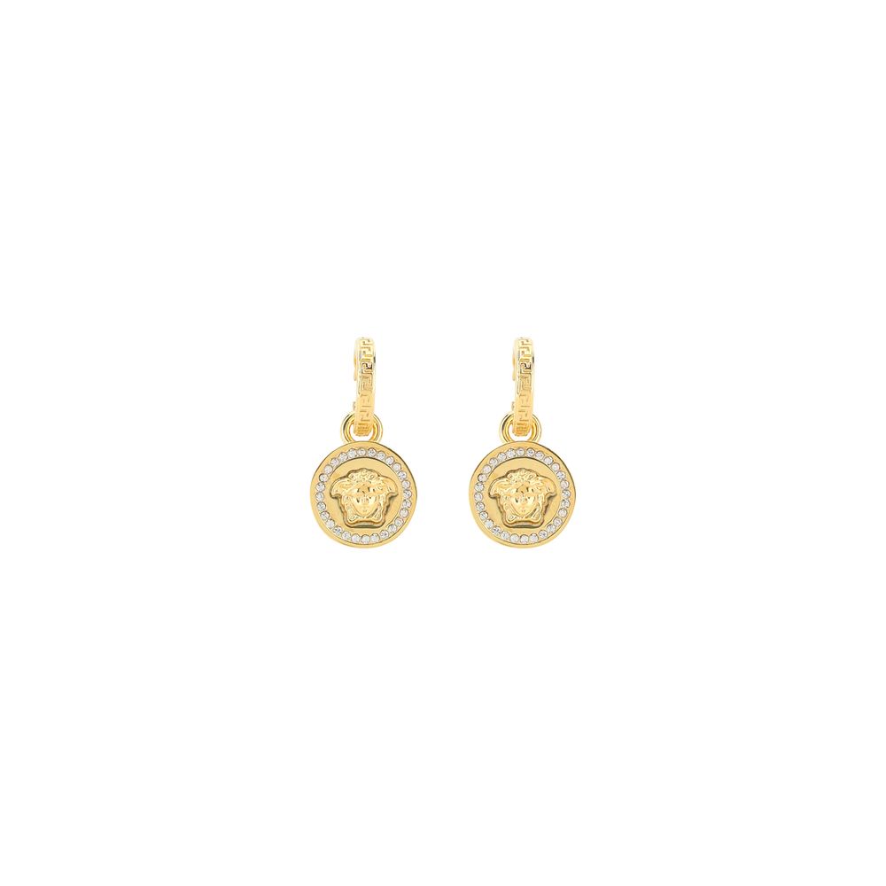 Gold Brass EarringsVersace Earrings feature a timeless round design, embellished with the iconic Medusa head in relief on the front. A distinctive symbol of the House, they add a bold and recognizable touch to any look, blending classic elegance and stron