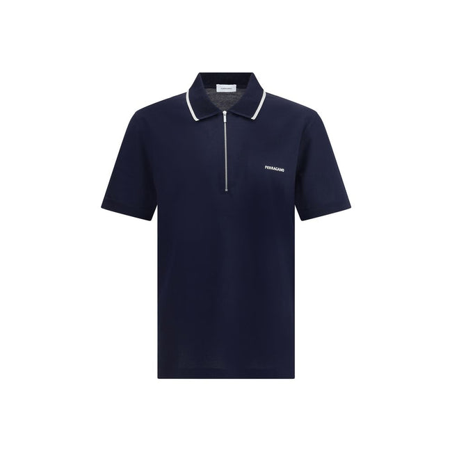 Blue Cotton Polo ShirtCotton polo shirt by Ferragamo has a refined and contemporary design. The classic collar is defined by a contrasting profile, while the zipper front closure adds a modern touch. The iconic Ferragamo monogram, embroidered in contrast