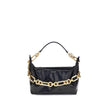 Black Calf Leather Bos Taurus Shoulder BagBalmain’s leather Sync Shoulder Bag combines bold elegance with iconic details. Featuring double handles, one in gold chain and the other in leather; it has a top zipper closure and leather slider for a practical