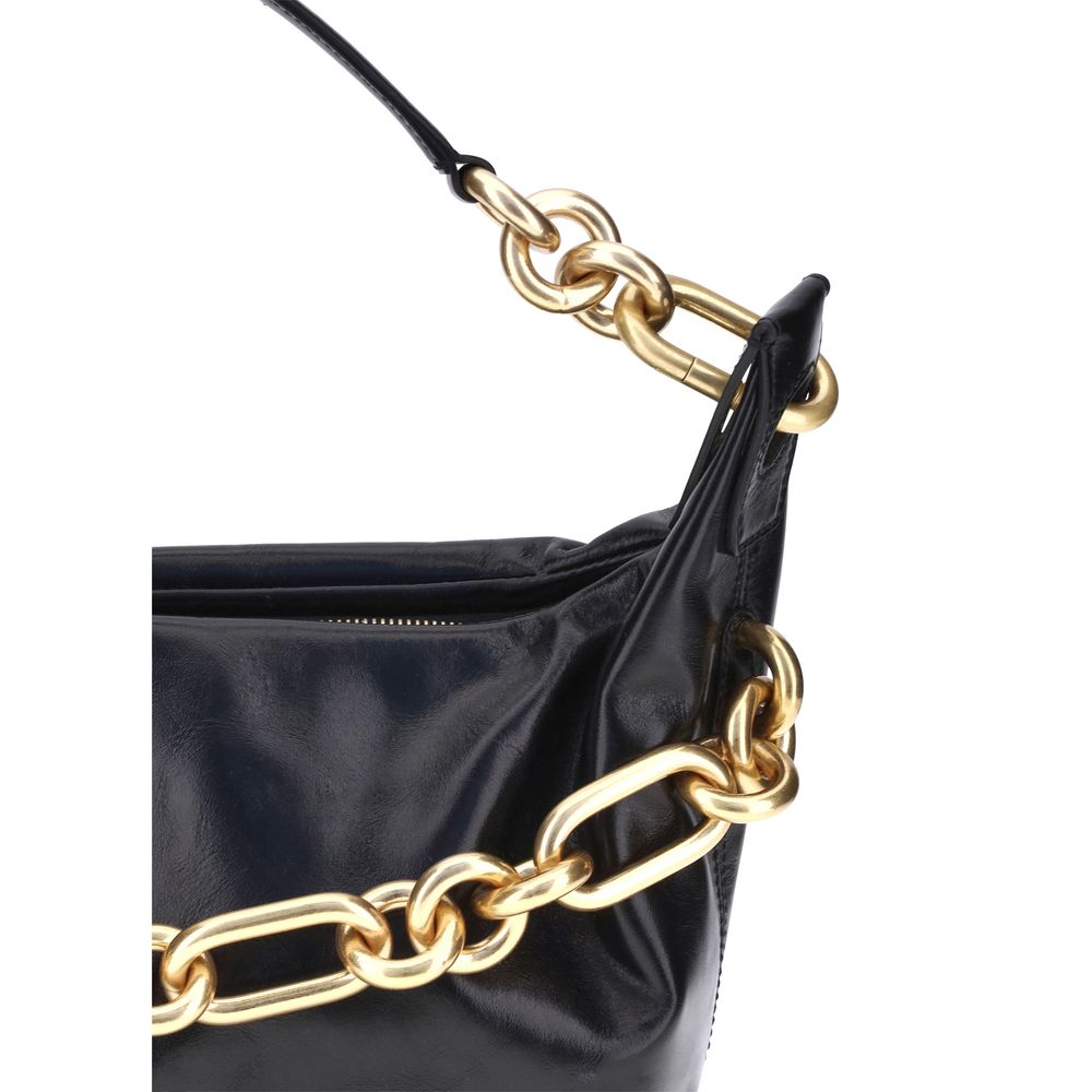 Black Calf Leather Bos Taurus Shoulder BagBalmain’s leather Sync Shoulder Bag combines bold elegance with iconic details. Featuring double handles, one in gold chain and the other in leather; it has a top zipper closure and leather slider for a practical