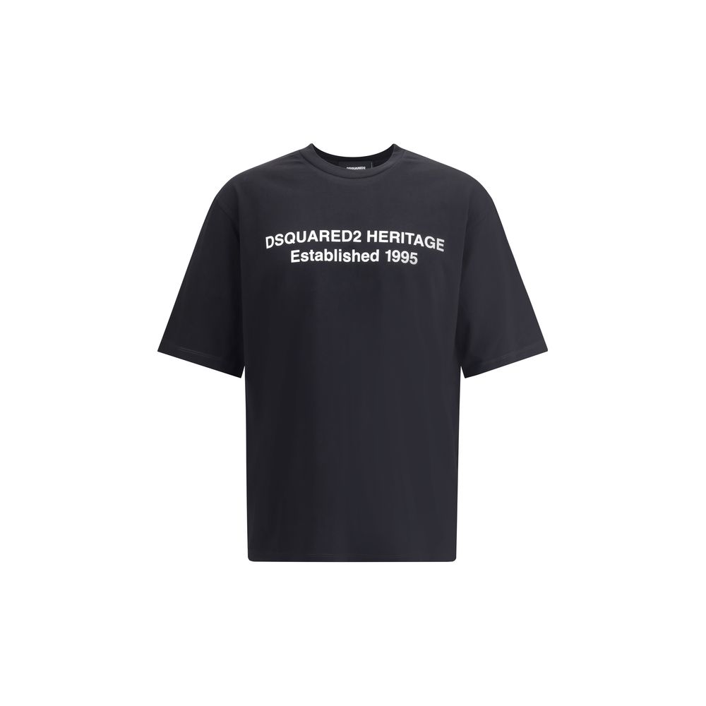 Schwarzes Baumwoll-T-Shirt mit ikonischem Monogramm von Dsquared2