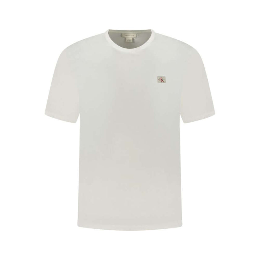 White Cotton Men T-ShirtElevate your wardrobe with the timeless sophistication of a Calvin Klein crew neck T-shirt. This finely crafted piece stands out with a subtle designer touch, featuring an iconic Calvin Klein logo appliqué that commands attention.