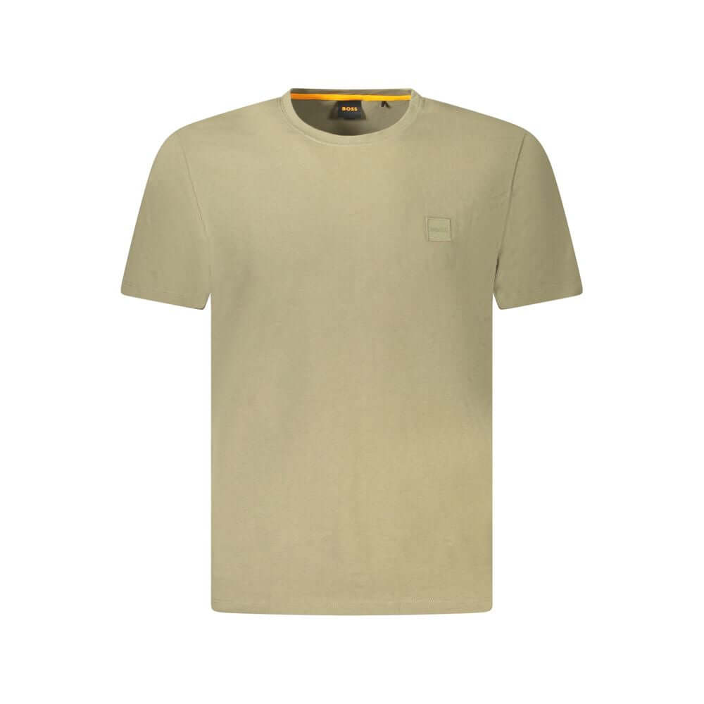 Green Cotton Men T-ShirtElevate your casual ensemble with this enviable Hugo Boss T-shirt. Crafted for the modern man who appreciates timeless sophistication, this short-sleeve, crew neck tee is accentuated with intricate embroidery and a distinctive logo
