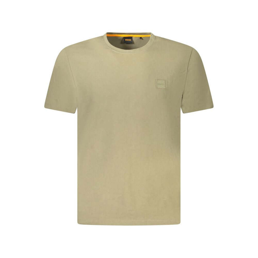 Green Cotton Men T-ShirtElevate your casual ensemble with this enviable Hugo Boss T-shirt. Crafted for the modern man who appreciates timeless sophistication, this short-sleeve, crew neck tee is accentuated with intricate embroidery and a distinctive logo