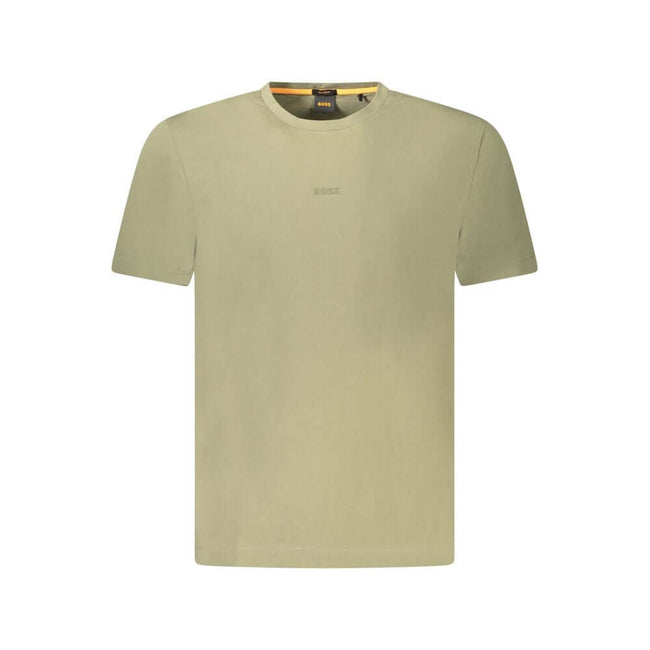 Green Cotton Men TShirtElevate your wardrobe with the epitome of casual sophistication: the Hugo Boss short sleeve T-shirt. This relaxed fit Tee exudes an effortless vibe while showcasing your penchant for luxury with its signature Hugo Boss logo applicat